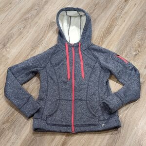 🩷🩶 RBX Heathered Gray & Cream Sherpa Zip-up Neon Pink Trim Women's size L🩷🩶